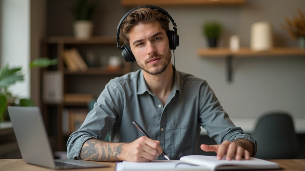 Nederlandse student oefent uitspraak met microfoon