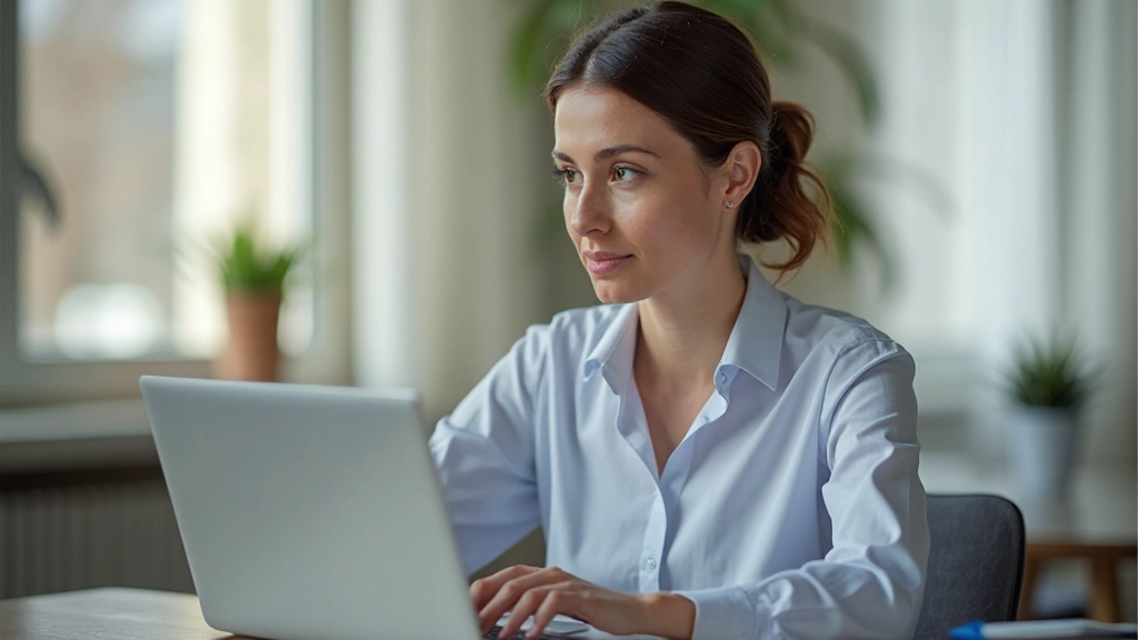 Professional schrijft zakelijke Nederlandse e-mail op kantoor laptop met concentratie